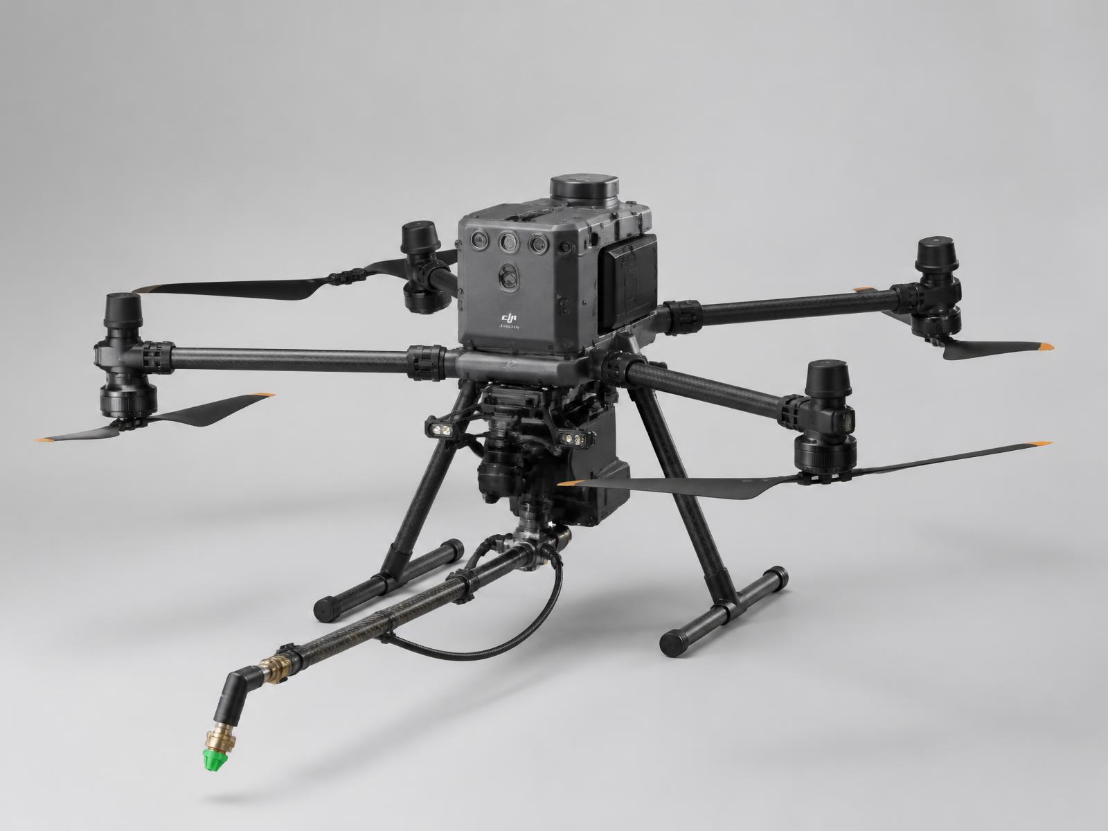 Dron industrial de fibra de carbono con brazo de limpieza de alta presión